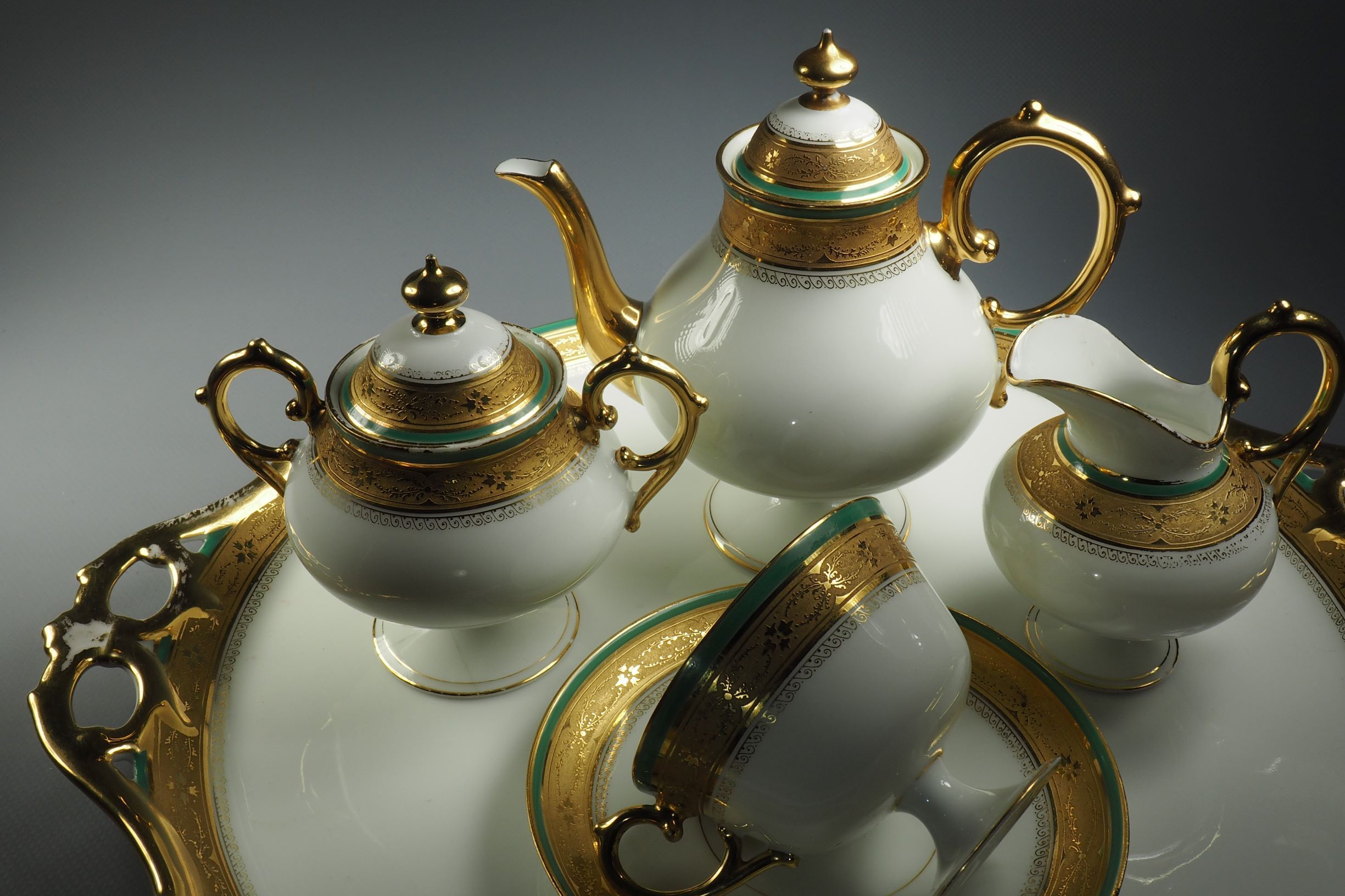 Фарфоровый сервиз тет-а-тет, Лиможский фарфоровый сервиз, чайный сервиз на двоих