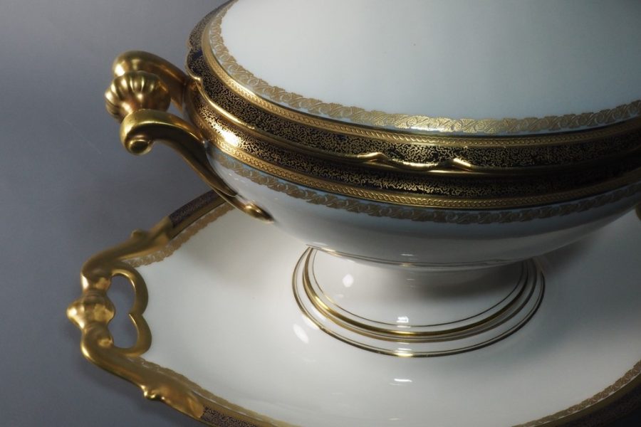 Soupière "Sahara Gold". Soupière porcelaine Limoges, Paul Maurice de MAVALEIX