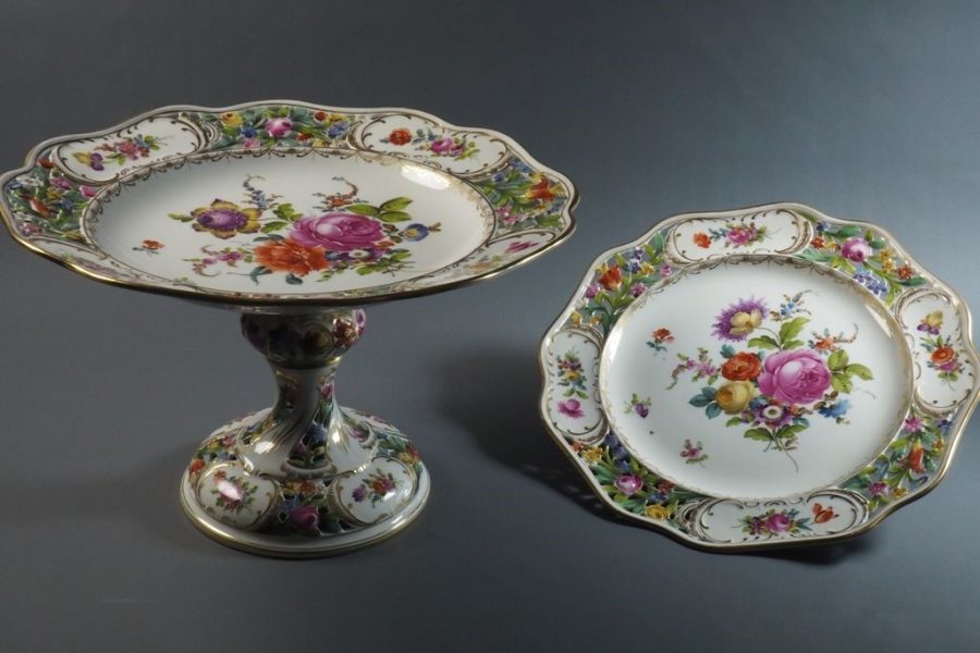 Coupe et assiette en porcelaine ajourée. Saxe, Dresde