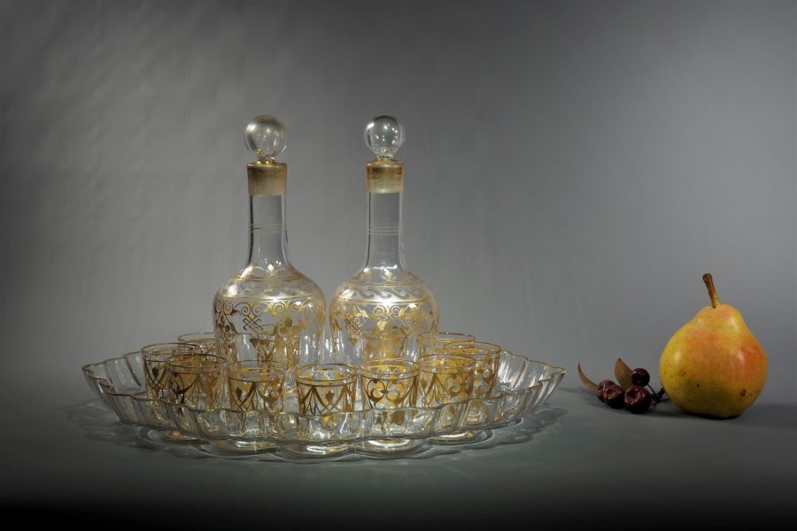"Autumn Liqueurs" Service Gilt crystal liqueur set. France, Napoleon III period.