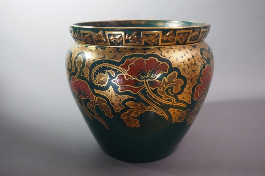 Кашпо в стиле модерн от Creil Montereau – позолоченная фаянсовая посуда, конец XIX века