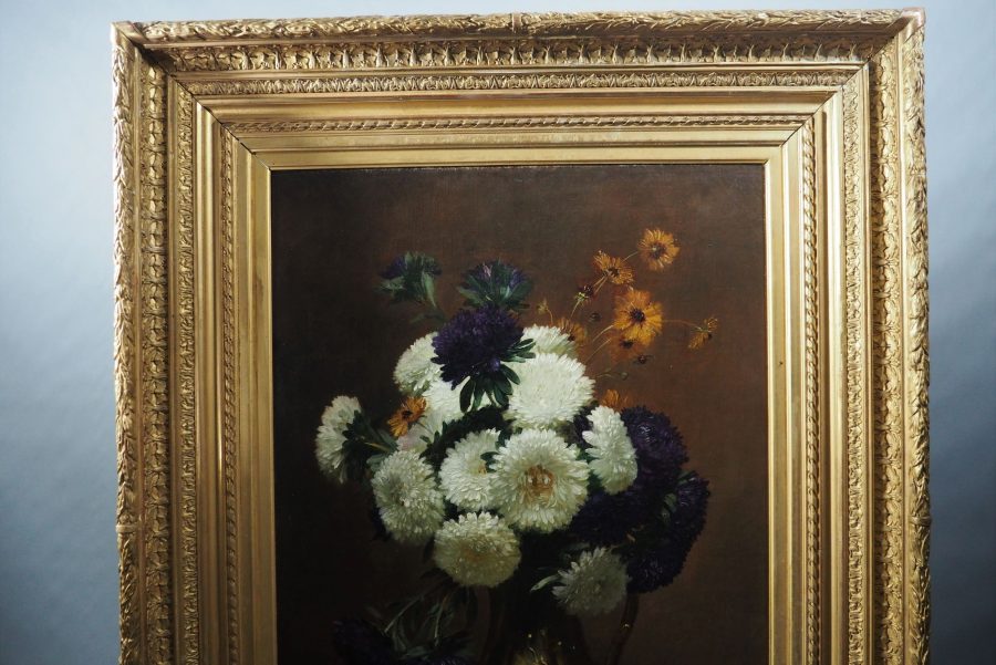 Dominique Hubert ROZIER (1840–1901). Nature morte aux asters dans un pichet en bronze