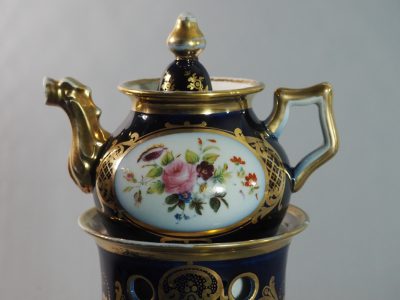 Théière en porcelaine de Paris - cobalt et bouquets - fin XIXe siècle – Image 6