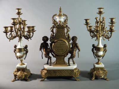 Grande garniture de cheminée - pendule et candélabres, Italie – Image 6