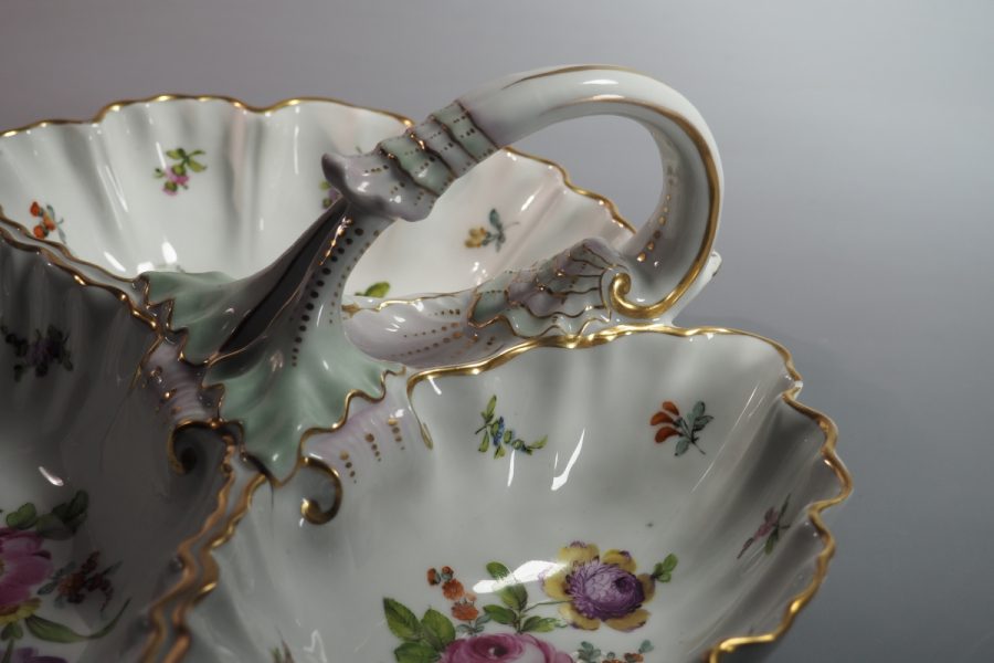 Serviteur porcelaine Dresden style Meissen décor floral XIXe siècle