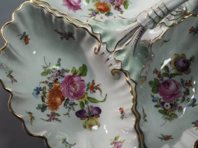 Serviteur porcelaine Dresden style Meissen décor floral XIXe siècle