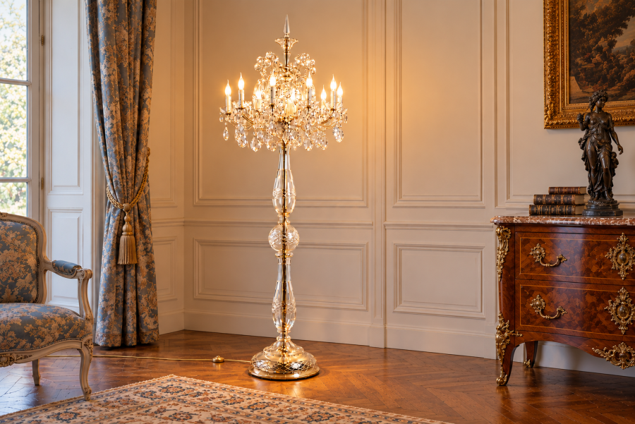 Grand lampadaire en cristal de Bohême Marie-Thérèse | Antik-France