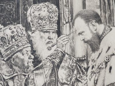 Estampe ancienne «Couronnement de l’empereur Alexandre III et de l’impératrice Maria Feodorovna»