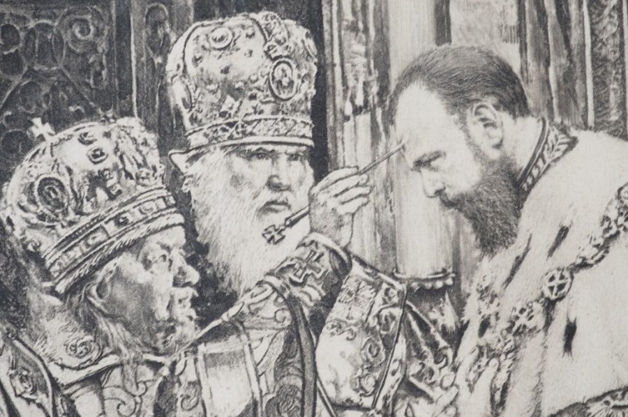 Estampe ancienne «Couronnement de l’empereur Alexandre III et de l’impératrice Maria Feodorovna»